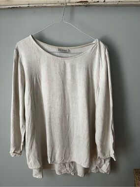 Light Cream Relaxed Linen Blend Women's Top